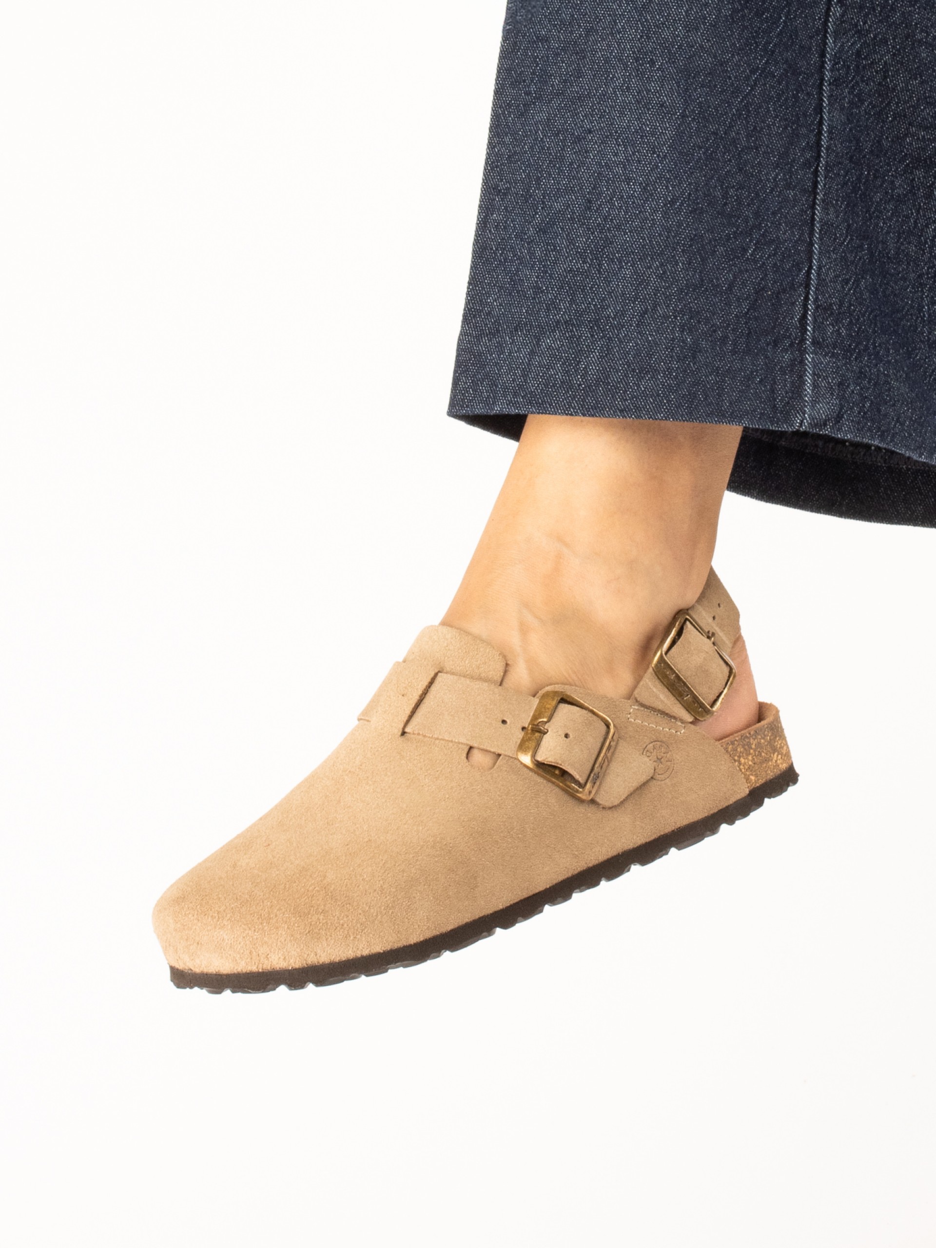 Bio suede clog with heel strap