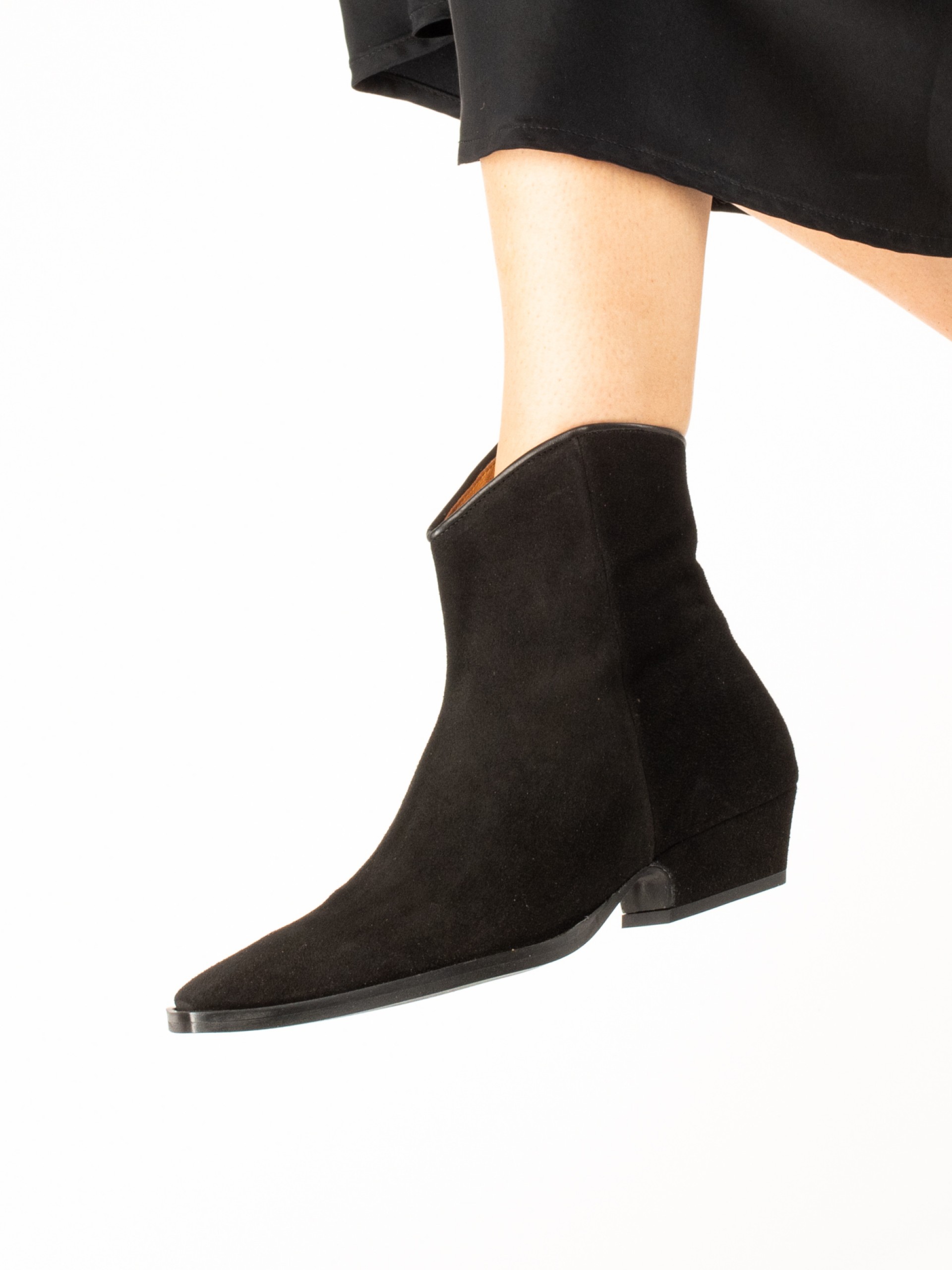 Suede Western Ankle Boots with Covered Heel