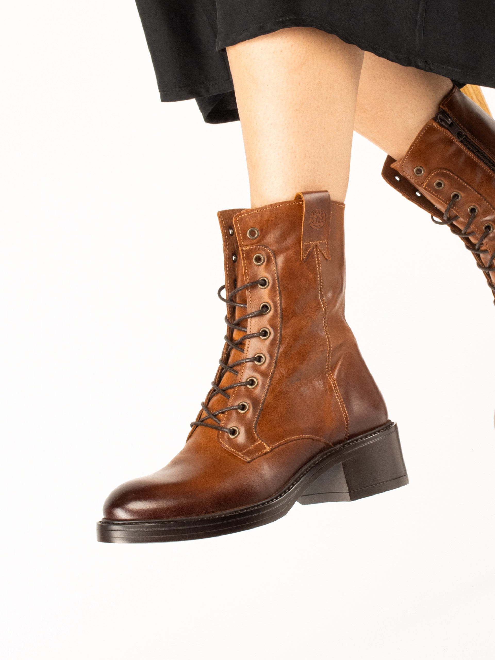 High-Top Military Leather Boot with Laces