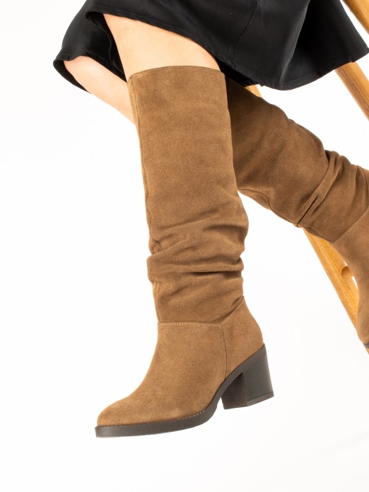High-top suede boot
