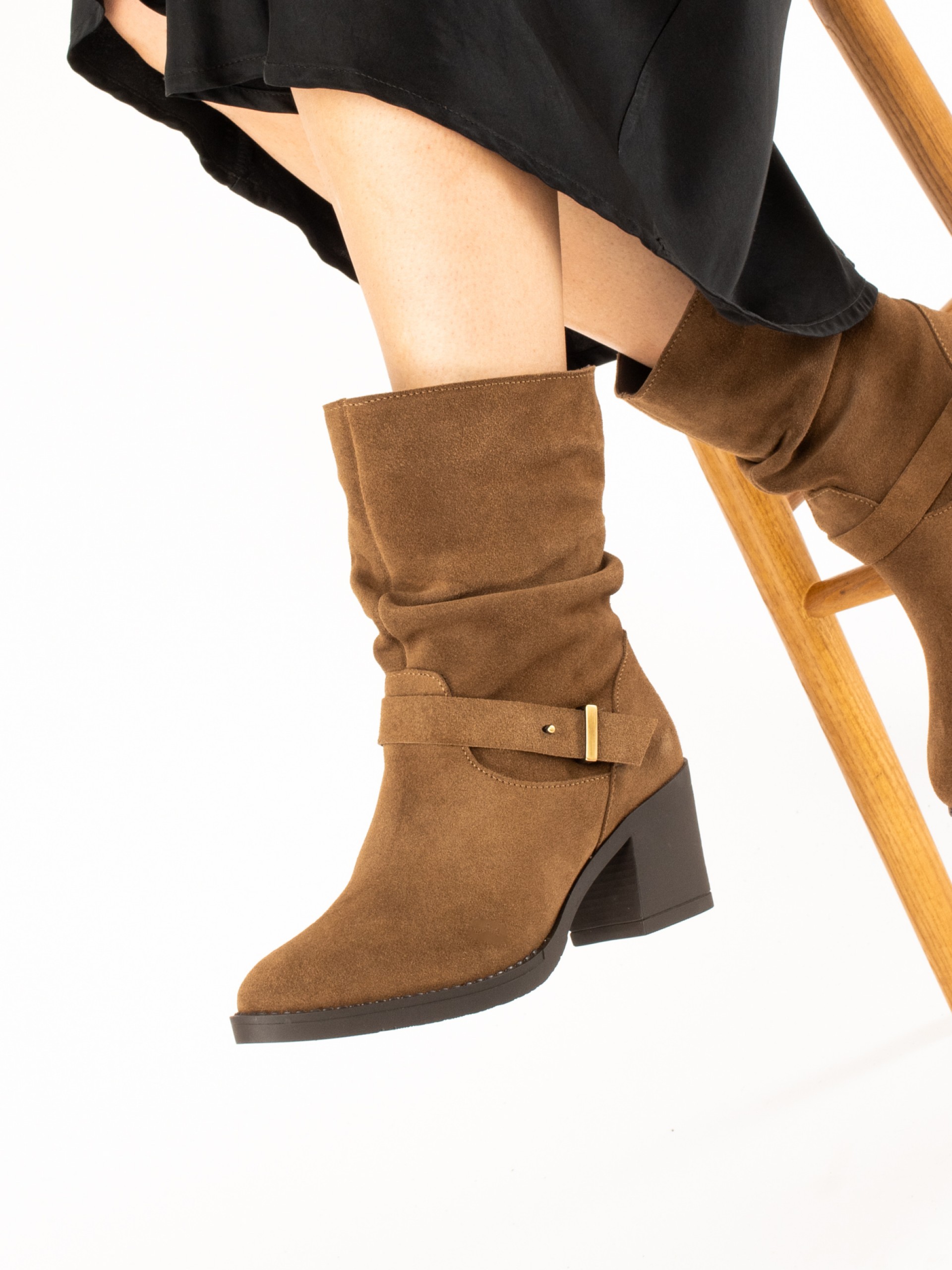 Women's Suede Boots with High Block Heel