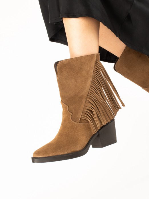 Fringed Suede Ankle Boots