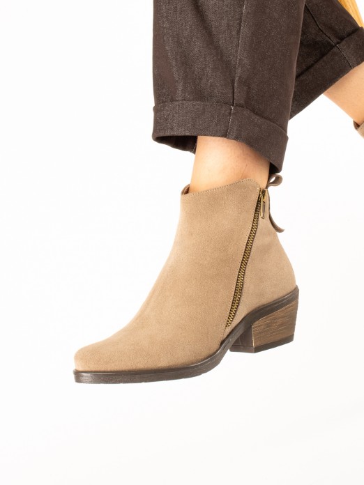 Suede Western Ankle Boots with Side Zip Suede Western Ankle Boots with Side Zip