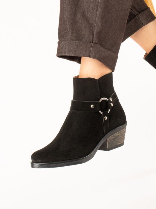 Suede Western Ankle Boots with Embellishment Suede Western Ankle Boots with Embellishment