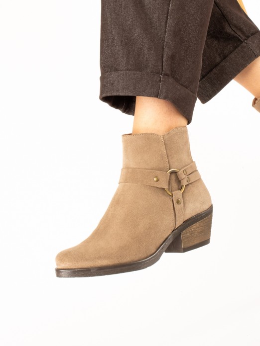 Suede Western Ankle Boots with Embellishment Suede Western Ankle Boots with Embellishment