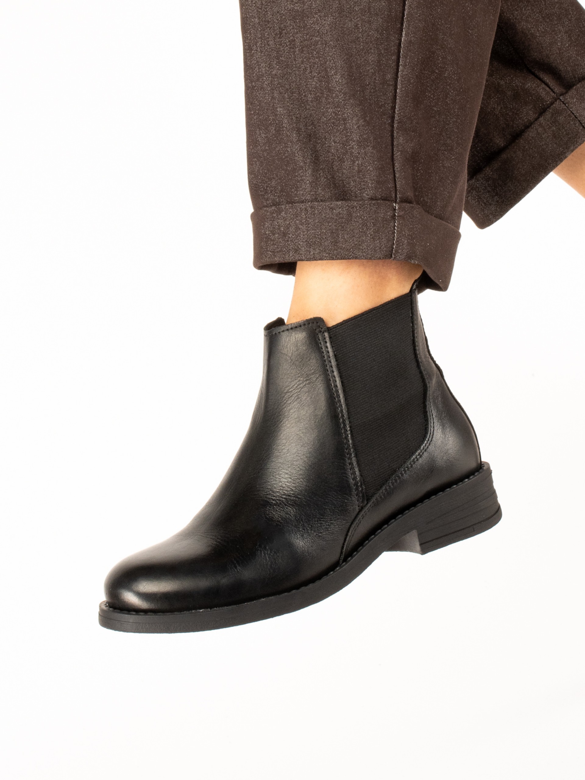 Leather Ankle Boots with Elastic Sides