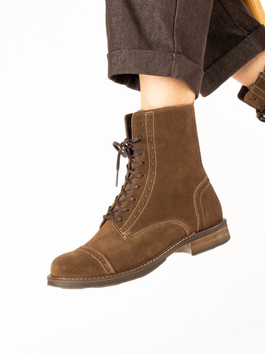Women's Suede Ankle Boots with Perforated Details Women's Suede Ankle Boots with Perforated Details