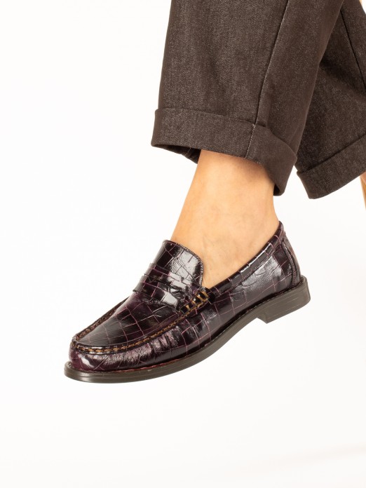 Women's Croc-Effect Leather Loafers Women's Croc-Effect Leather Loafers