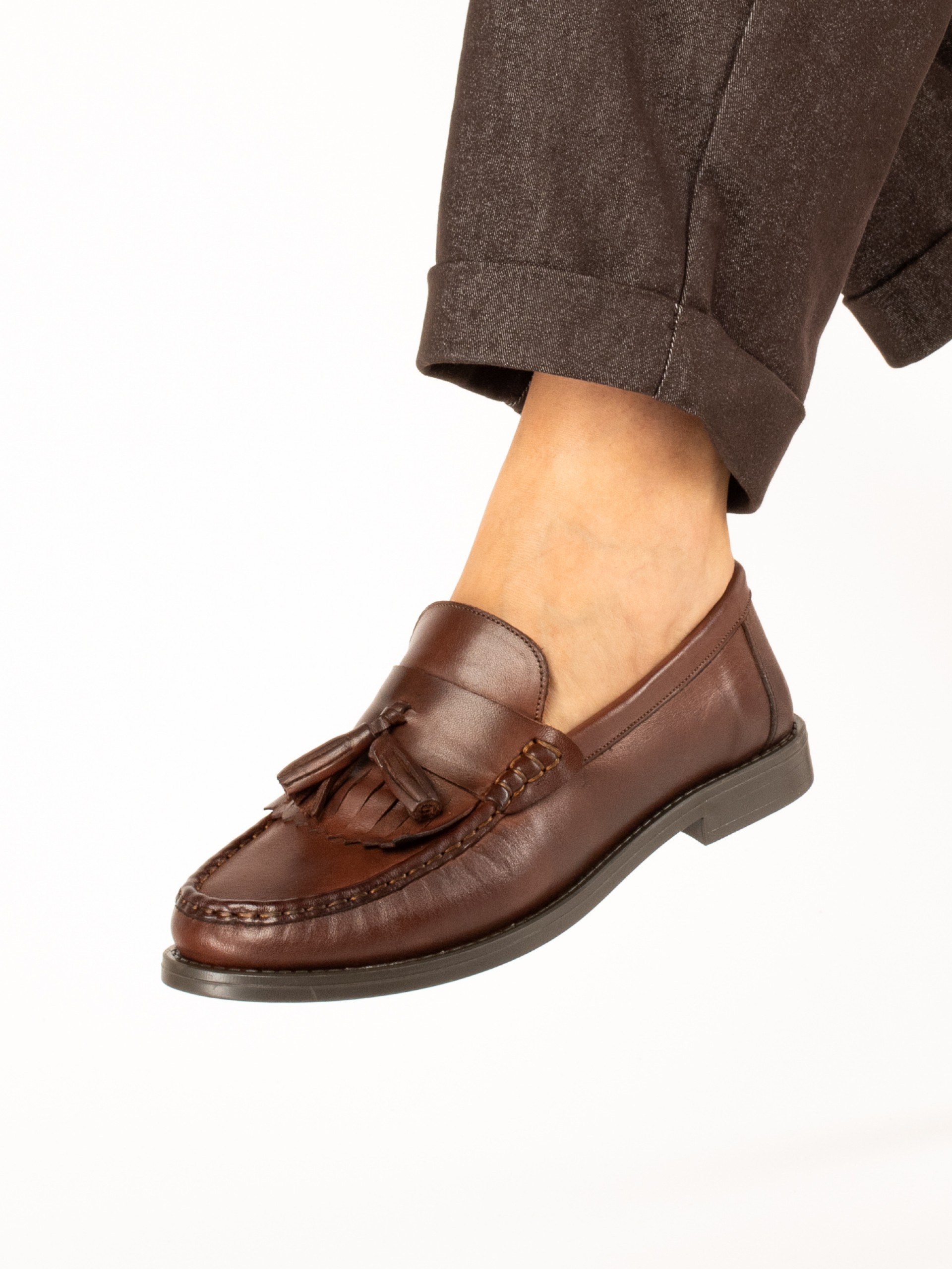 Leather Loafers with Tassel Detail