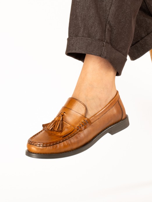 Leather Loafers with Tassel Detail