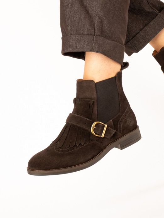 Suede Ankle Boots with Fringes and Buckle Suede Ankle Boots with Fringes and Buckle