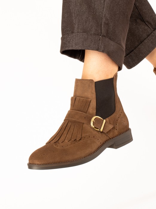 Suede Ankle Boots with Fringes and Buckle Suede Ankle Boots with Fringes and Buckle