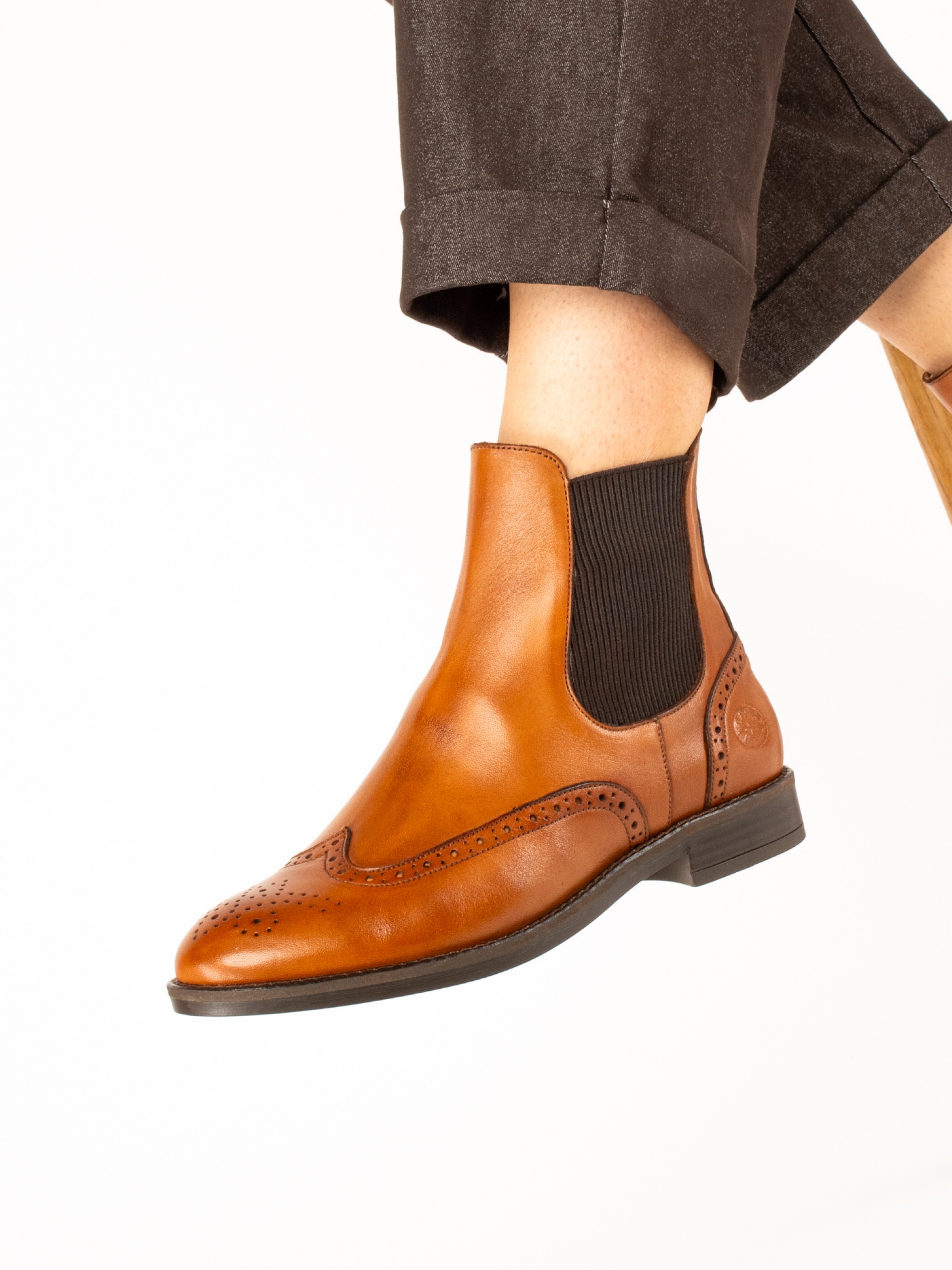 Leather Ankle Boots with Brogue Detailing
