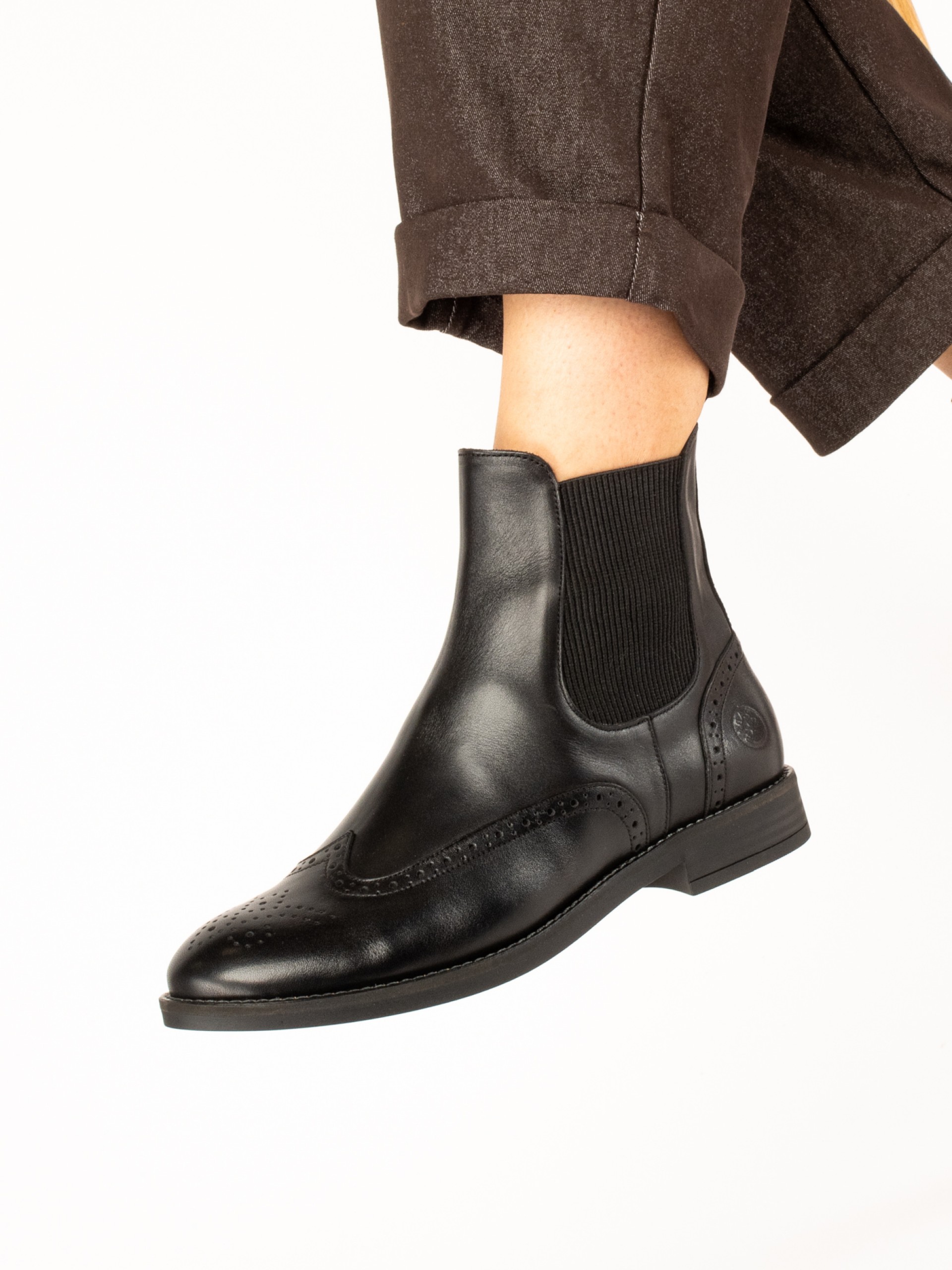 Leather Ankle Boots with Brogue Detailing