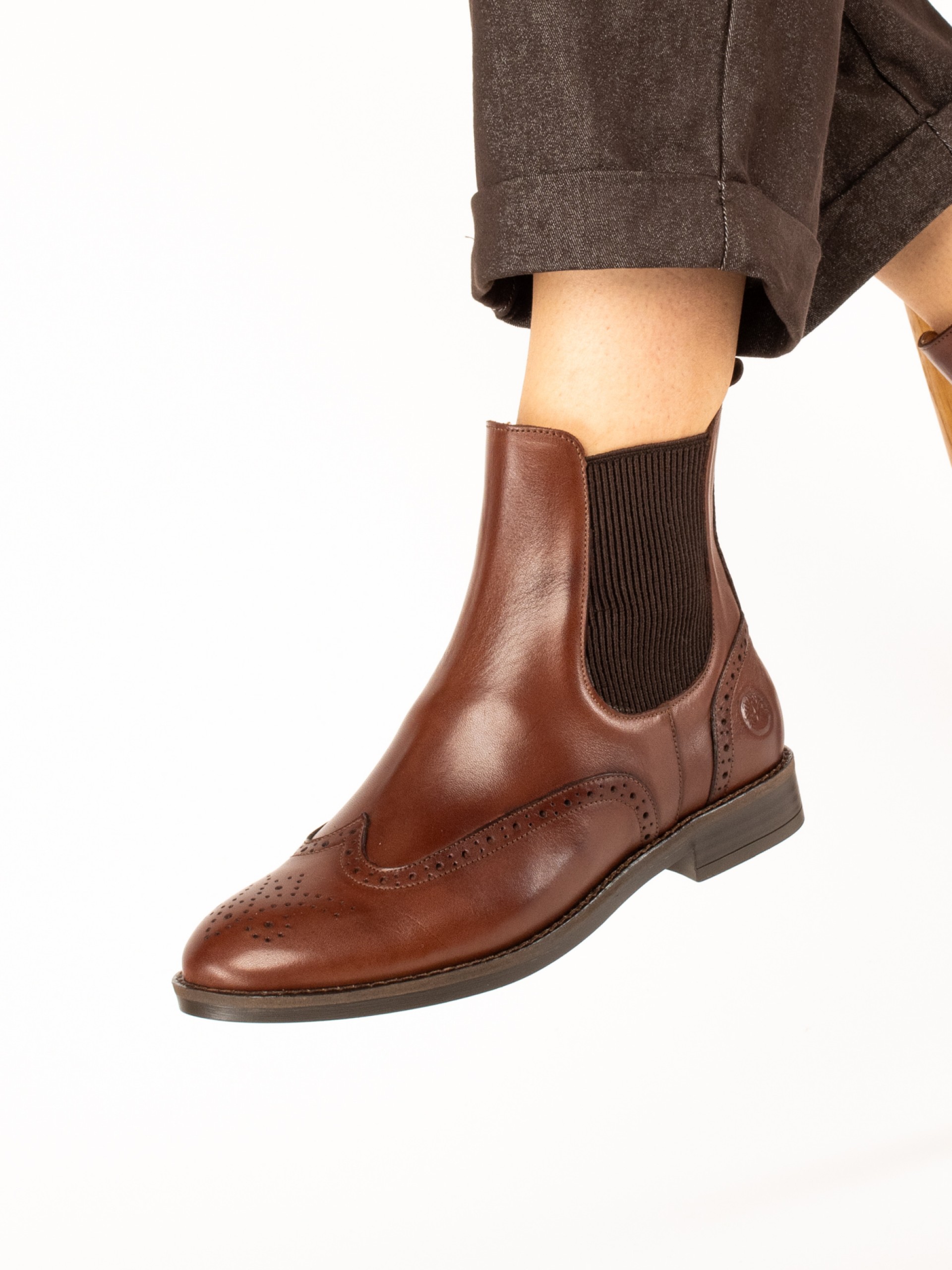Leather Ankle Boots with Brogue Detailing