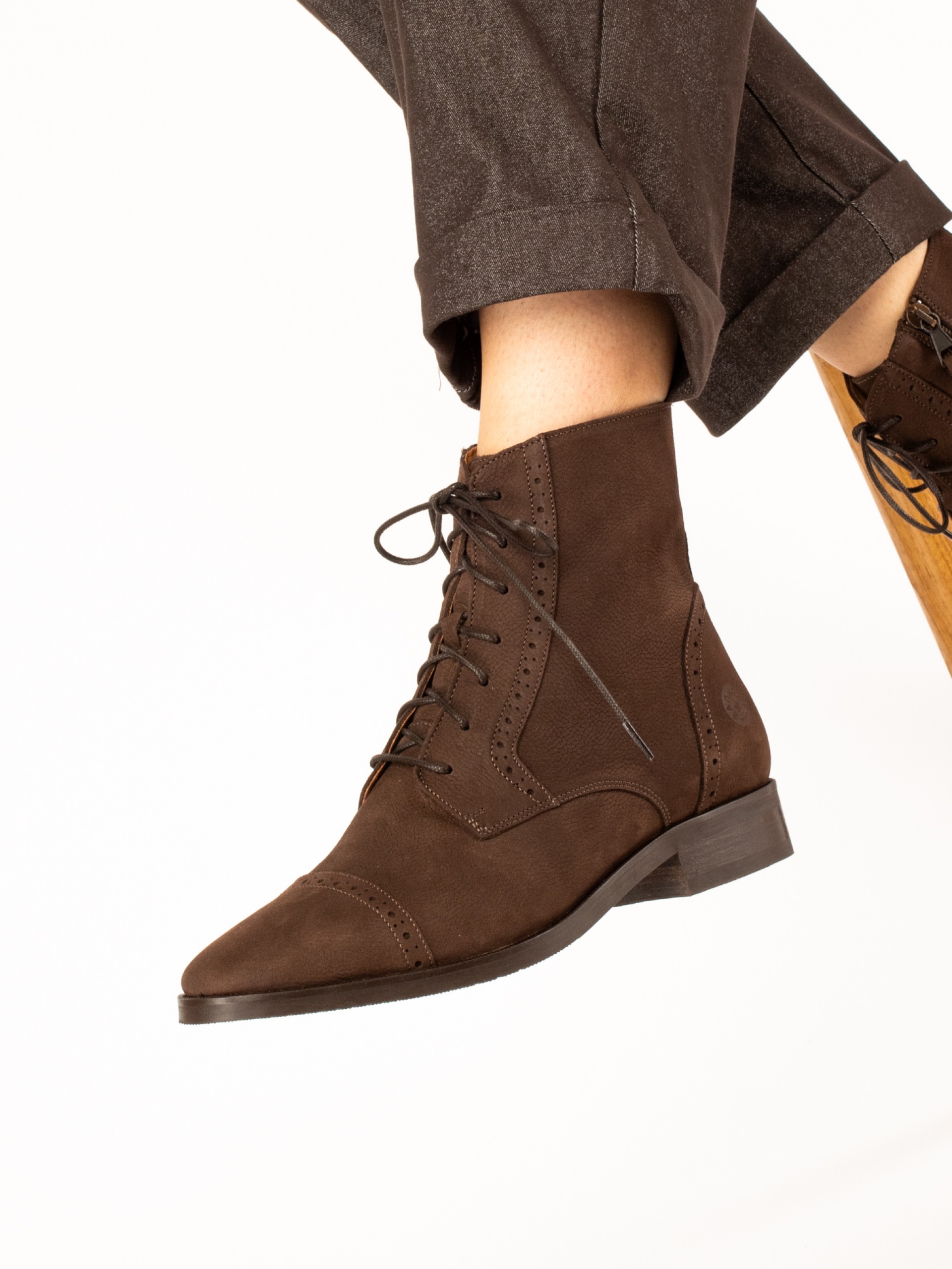 Nubuck Leather Oxford Ankle Boots