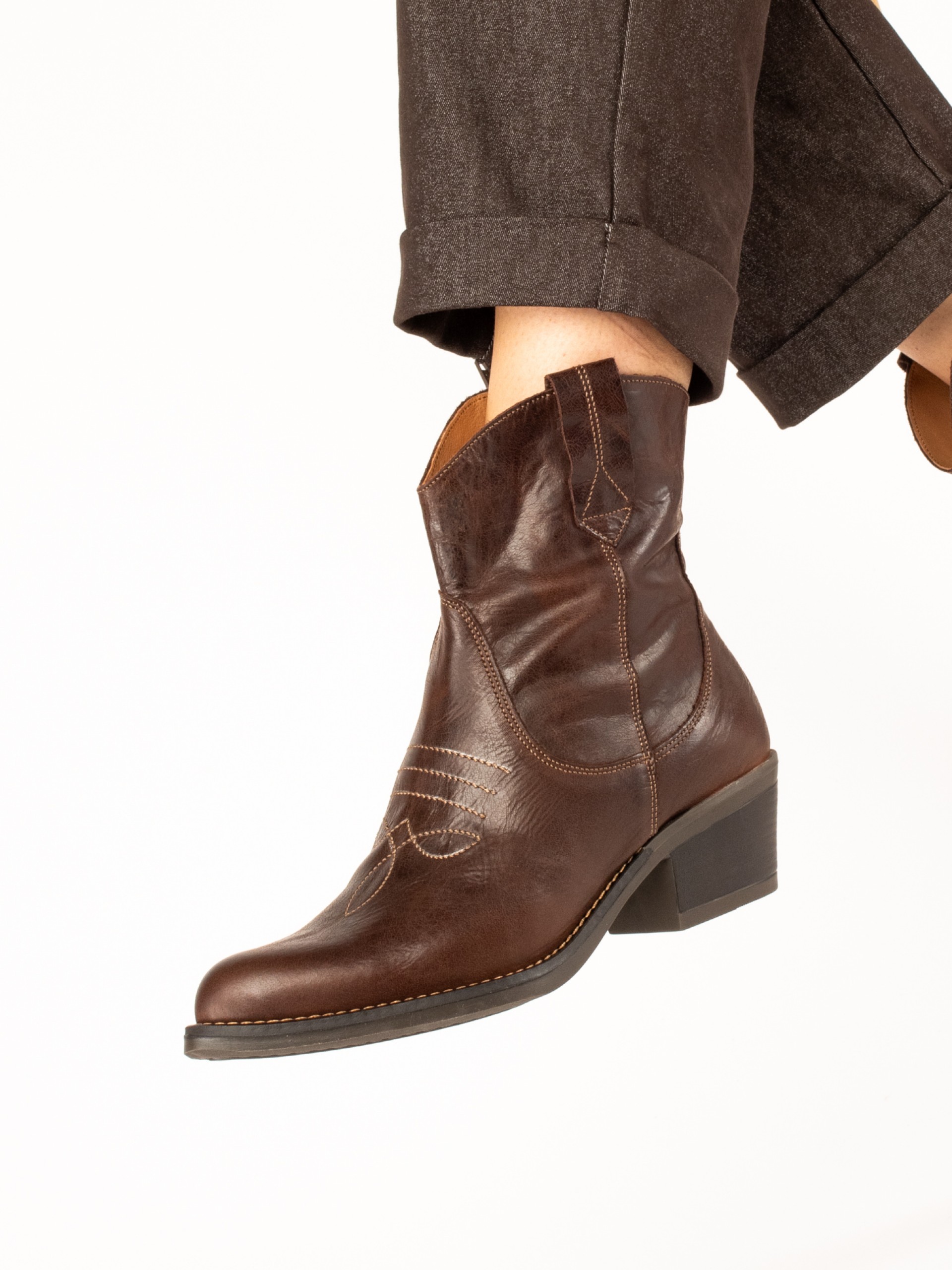 Leather Western Ankle Boots