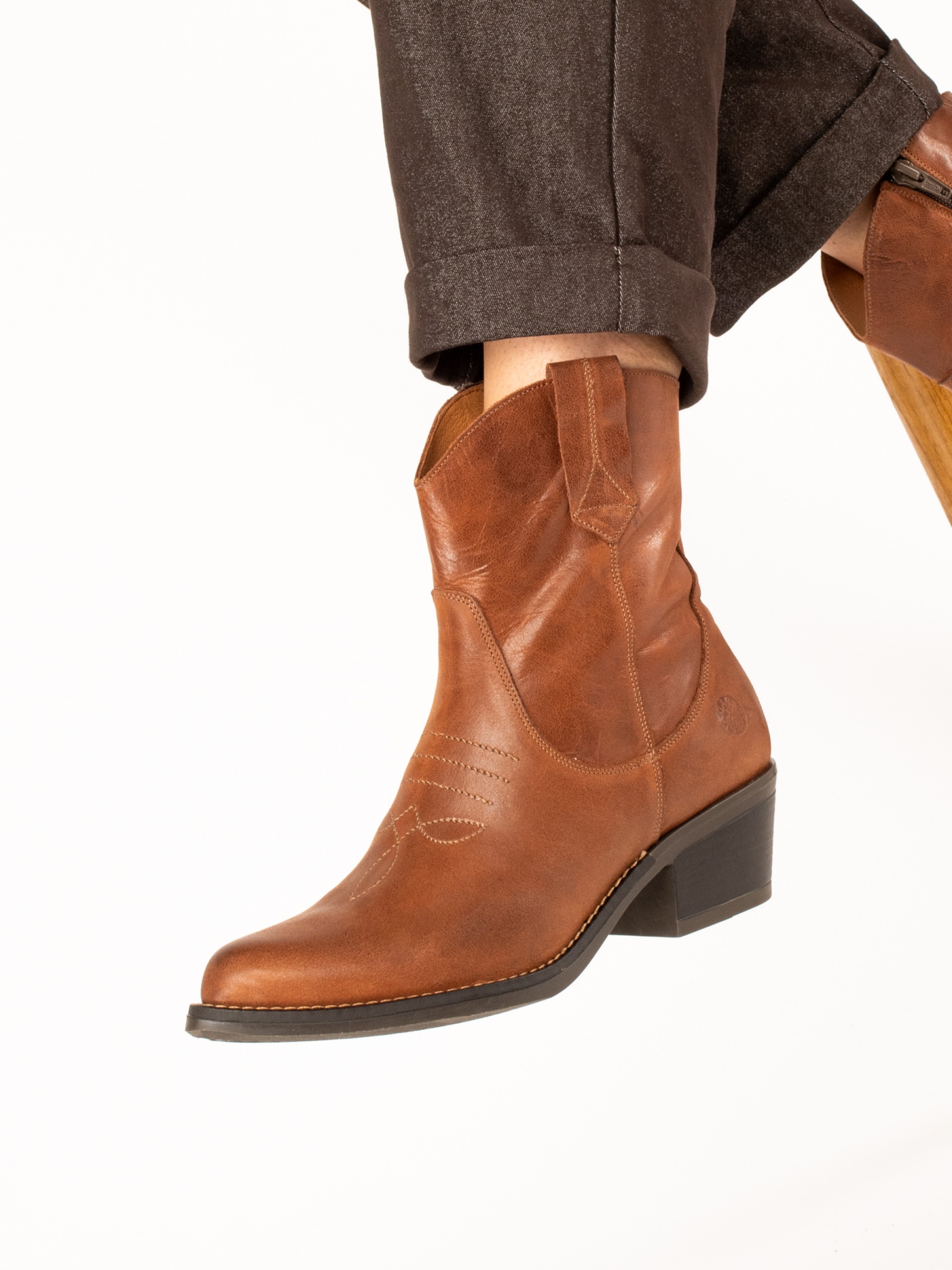 Leather Western Ankle Boots