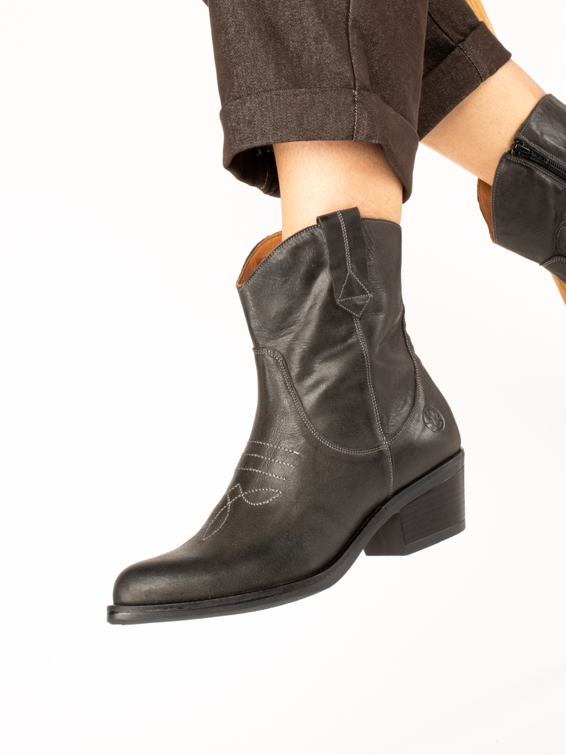 Leather Western Ankle Boots
