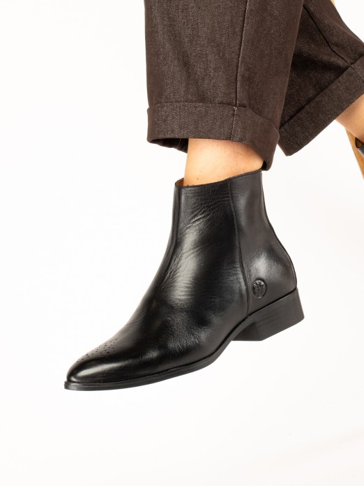 Flat Leather Ankle Boots
