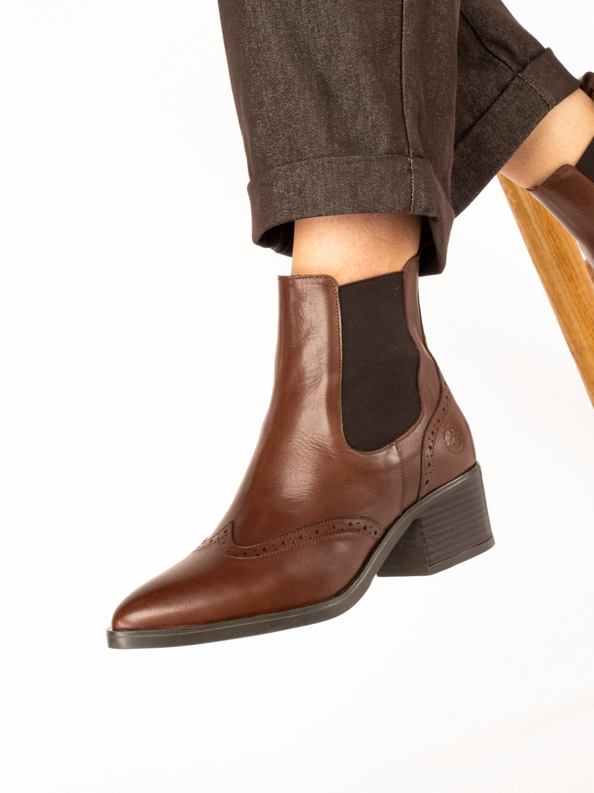 Leather Ankle Boots with Covered Elastic