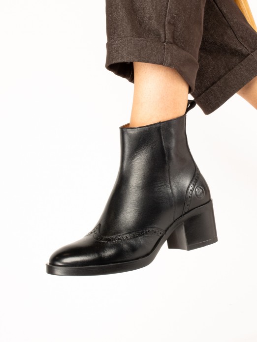 High-Heel Ankle Boots with Brogue Detailing