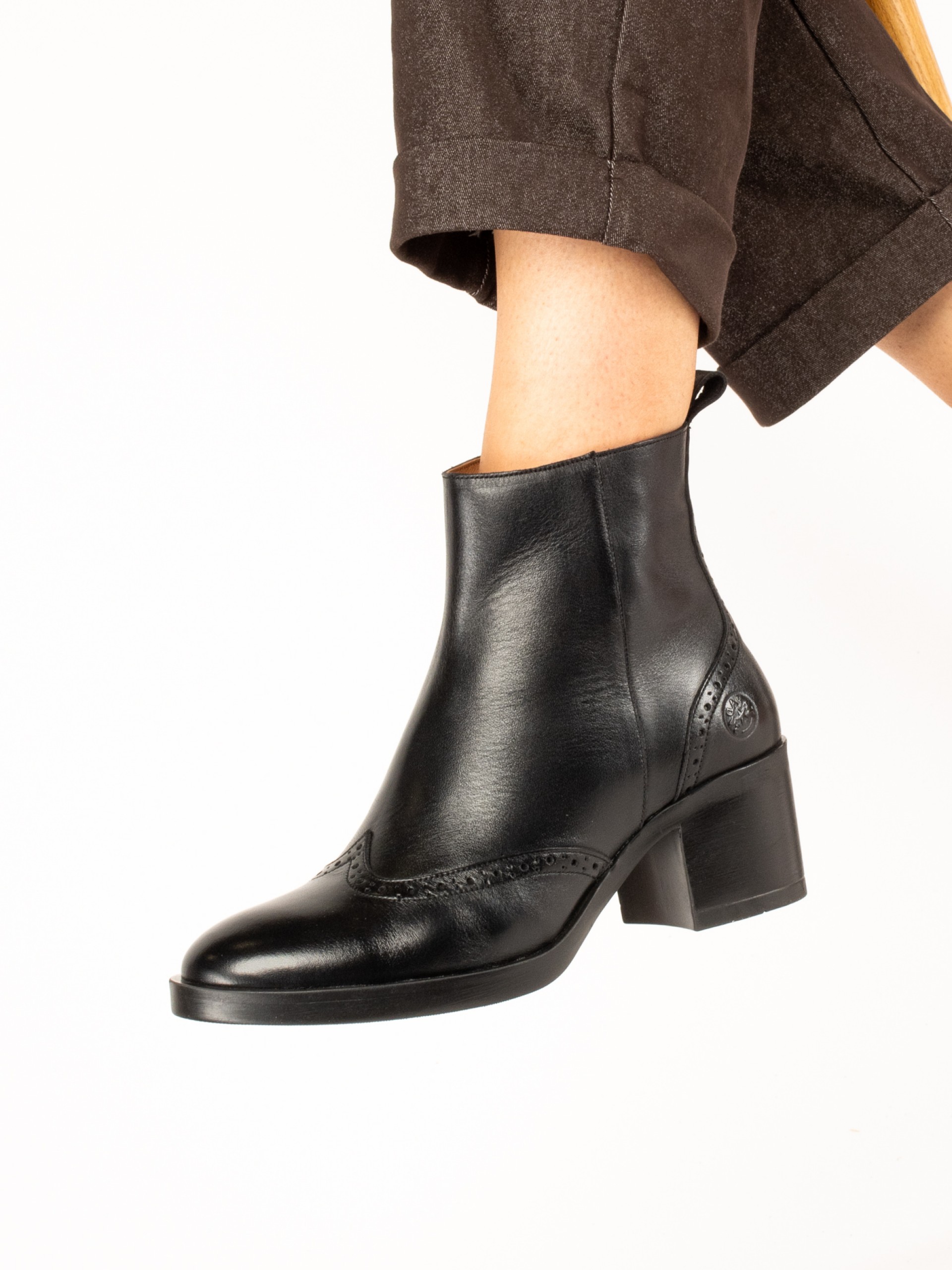 High-Heel Ankle Boots with Brogue Detailing