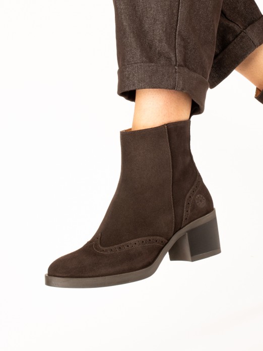High-Heel Suede Ankle Boots with Brogue Detailing High-Heel Suede Ankle Boots with Brogue Detailing