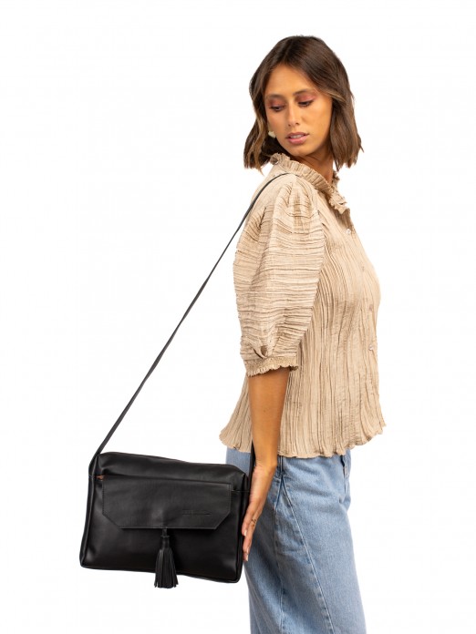 Leather shoulder bag with charm Leather shoulder bag with charm