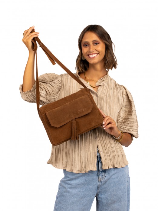 Suede shoulder bag with charm Suede shoulder bag with charm