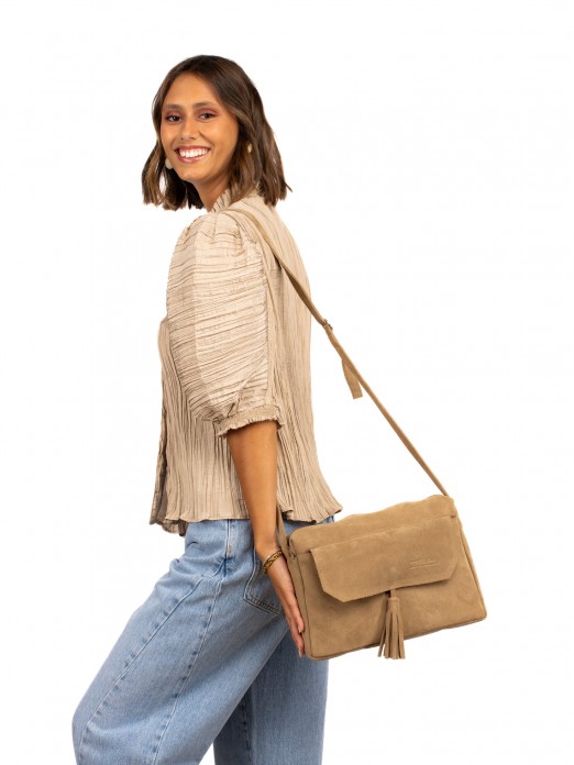Suede shoulder bag with charm Suede shoulder bag with charm