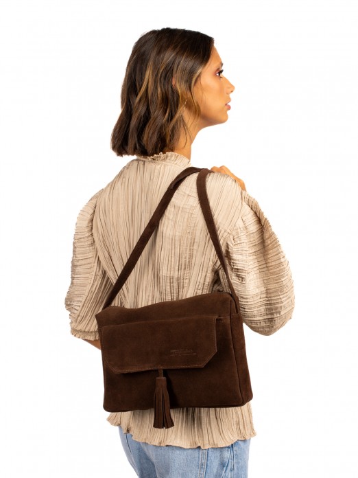 Suede shoulder bag with charm Suede shoulder bag with charm