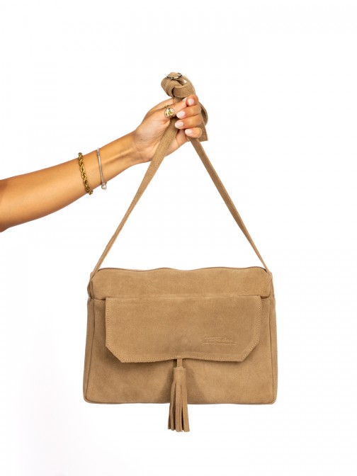 Suede shoulder bag with charm