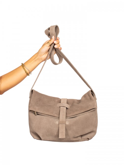 Suede Crossbody Bag with Fold