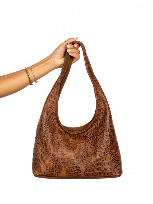 Suede and Crocodile Leather Shoulder Bag Suede and Crocodile Leather Shoulder Bag