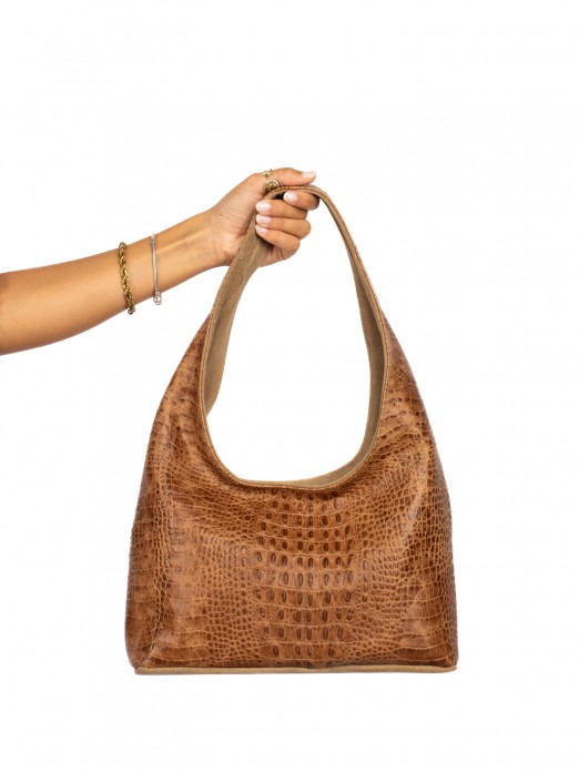 Suede and Crocodile Leather Shoulder Bag Suede and Crocodile Leather Shoulder Bag