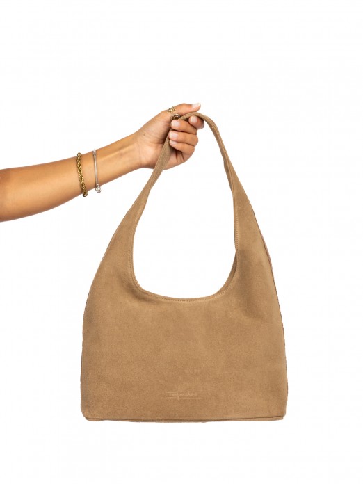 Suede and Crocodile Leather Shoulder Bag