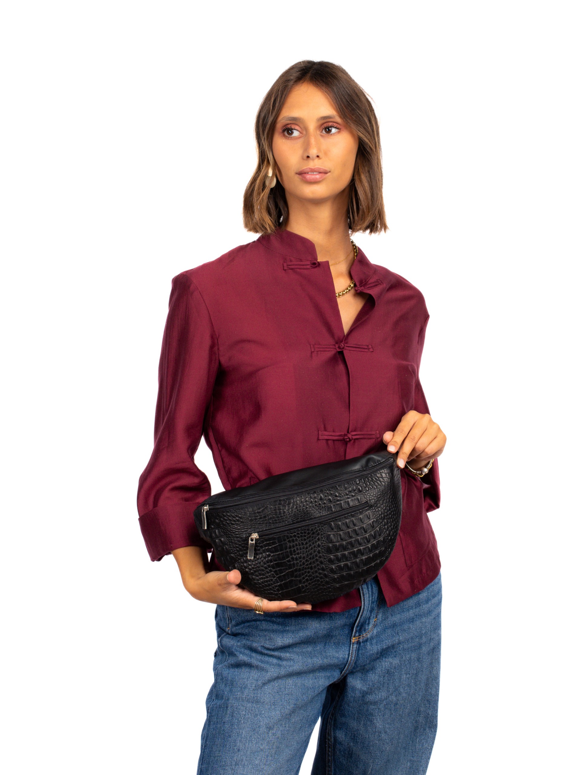 Bolsa de Cintura em Pele Croco