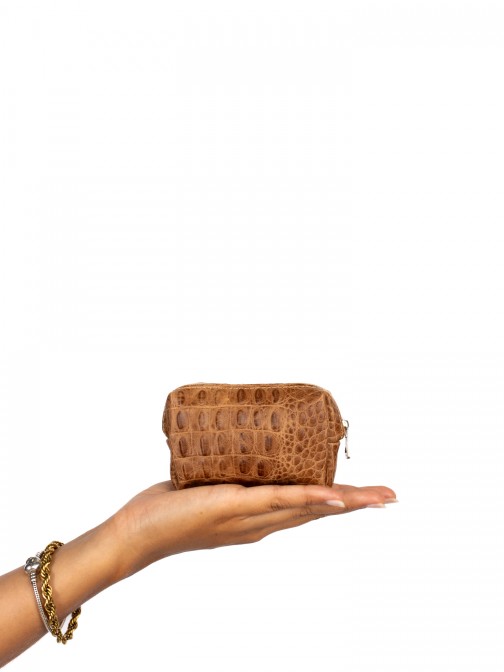 Coin purse in suede and crocodile skin. Coin purse in suede and crocodile skin.