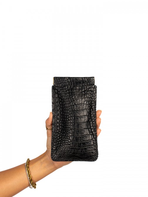 Bolsa de óculos em pele croco Bolsa de óculos em pele croco