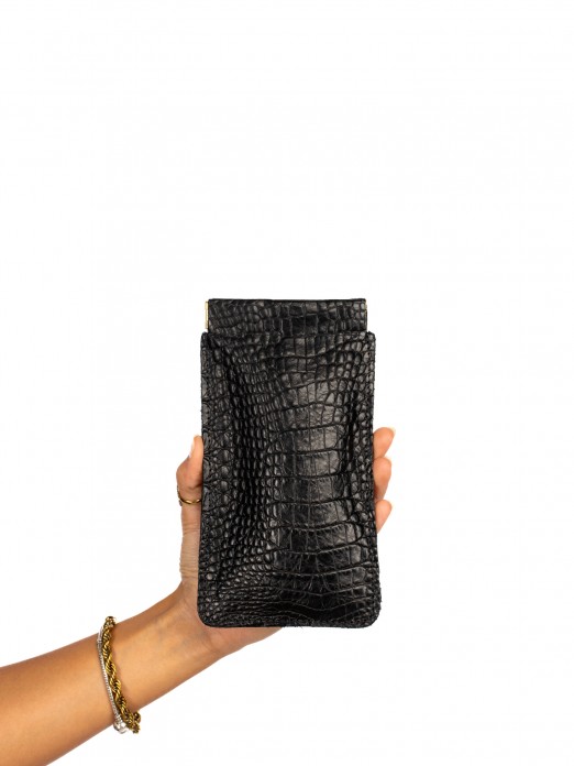 Bolsa de óculos em pele croco Bolsa de óculos em pele croco