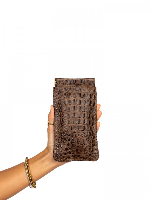 Bolsa de �culos em camur�a e pele croco