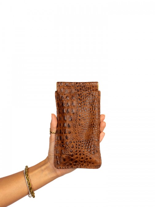 Bolsa de óculos em camurça e pele croco Bolsa de óculos em camurça e pele croco
