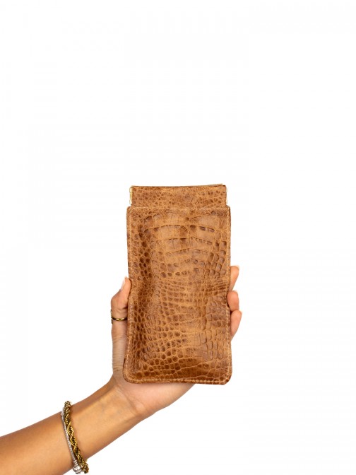 Bolsa de óculos em camurça e pele croco Bolsa de óculos em camurça e pele croco