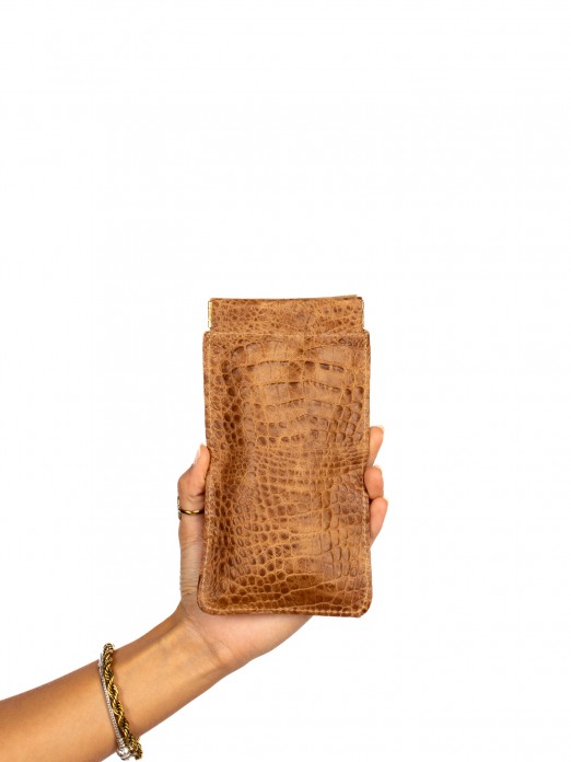 Bolsa de óculos em camurça e pele croco Bolsa de óculos em camurça e pele croco