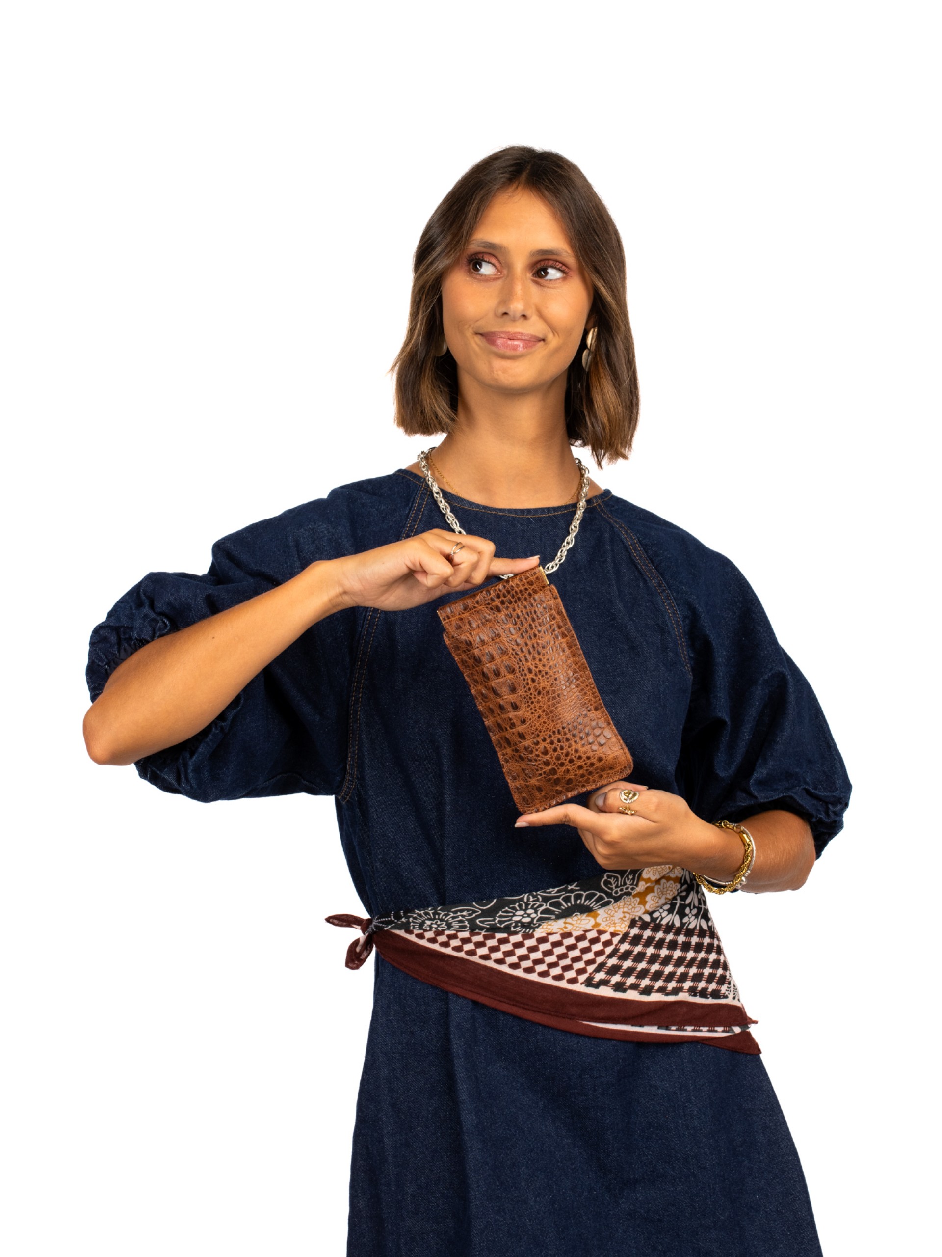 Bolsa de óculos em camurça e pele croco