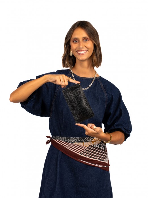 Bolsa de óculos em pele croco Bolsa de óculos em pele croco