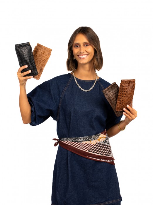 Bolsa de óculos em camurça e pele croco Bolsa de óculos em camurça e pele croco
