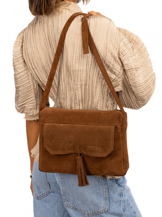 Suede shoulder bag with charm Suede shoulder bag with charm