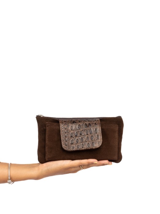Suede and Croc-Embossed Leather Wallet Suede and Croc-Embossed Leather Wallet